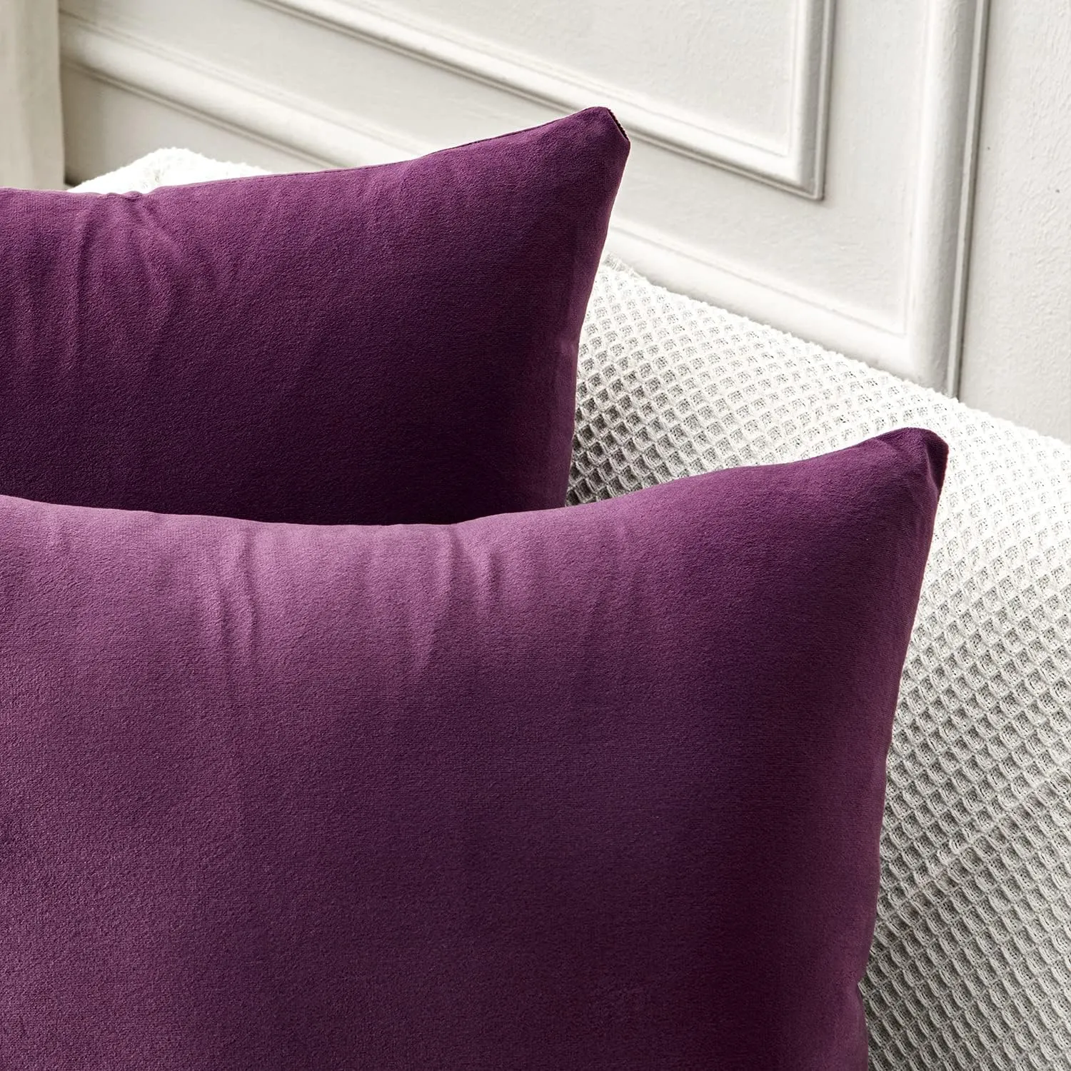Yonous Throw Pillow Covers, Velvet Soft Decorative Cushion Case for Sofa Bedroom Car, Set of 4, 16x16 Inch, Eggplant Purple