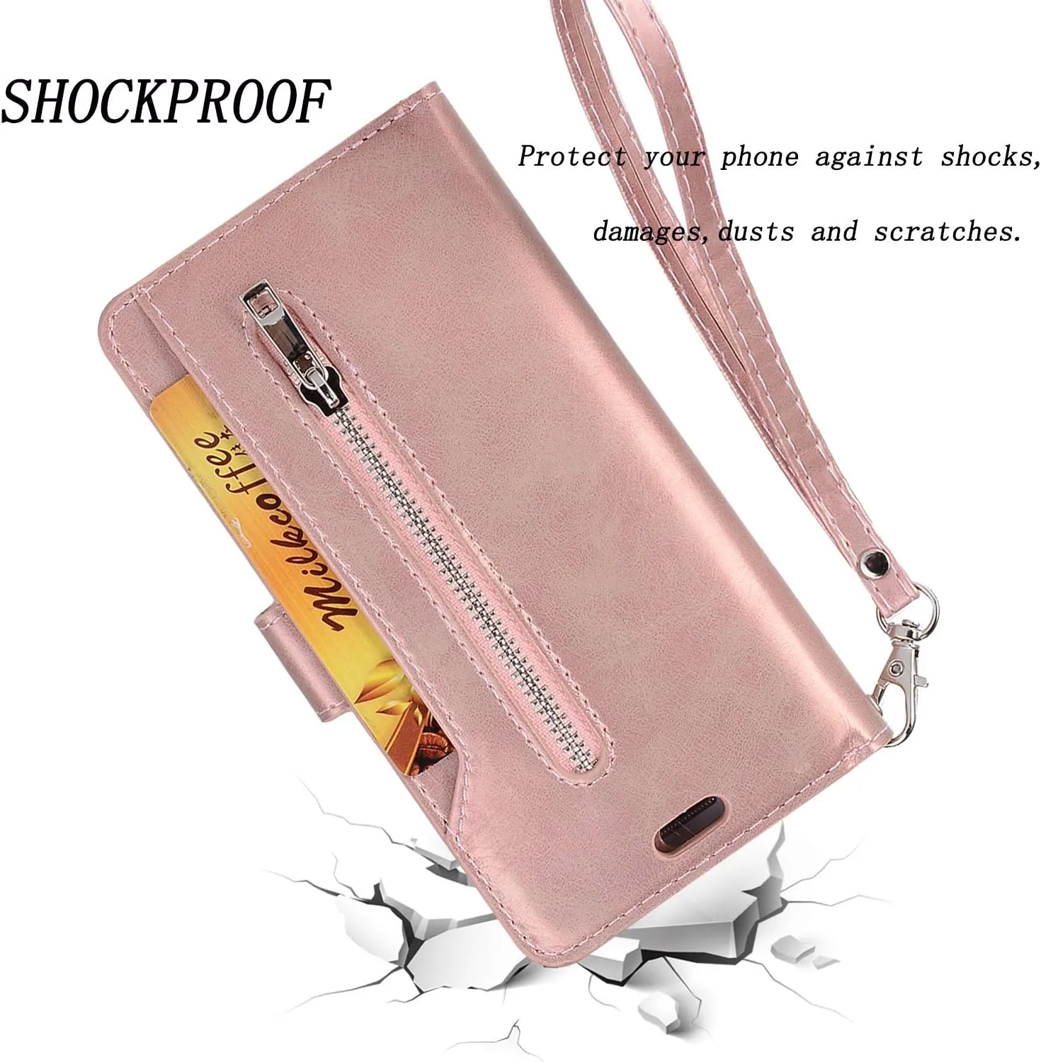 ZCDAYE Wallet Case for Galaxy S9 Plus,Premium Magnetic Multi-Functional Handbag Dual Folio PU Leather Stand Flip Case Cover with [Zipper Pocket][Card Slots] for Samsung Galaxy S9 Plus,Rose Gold