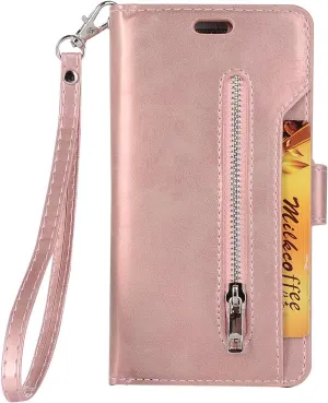 ZCDAYE Wallet Case for Galaxy S9 Plus,Premium Magnetic Multi-Functional Handbag Dual Folio PU Leather Stand Flip Case Cover with [Zipper Pocket][Card Slots] for Samsung Galaxy S9 Plus,Rose Gold
