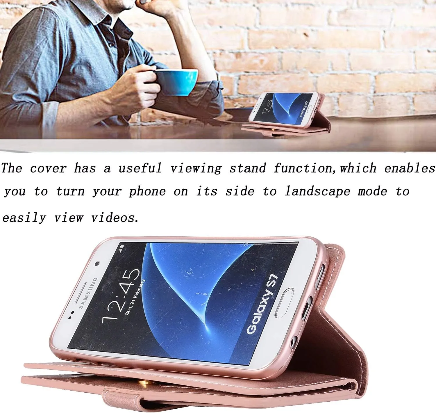 ZCDAYE Wallet Case for Galaxy S9 Plus,Premium Magnetic Multi-Functional Handbag Dual Folio PU Leather Stand Flip Case Cover with [Zipper Pocket][Card Slots] for Samsung Galaxy S9 Plus,Rose Gold