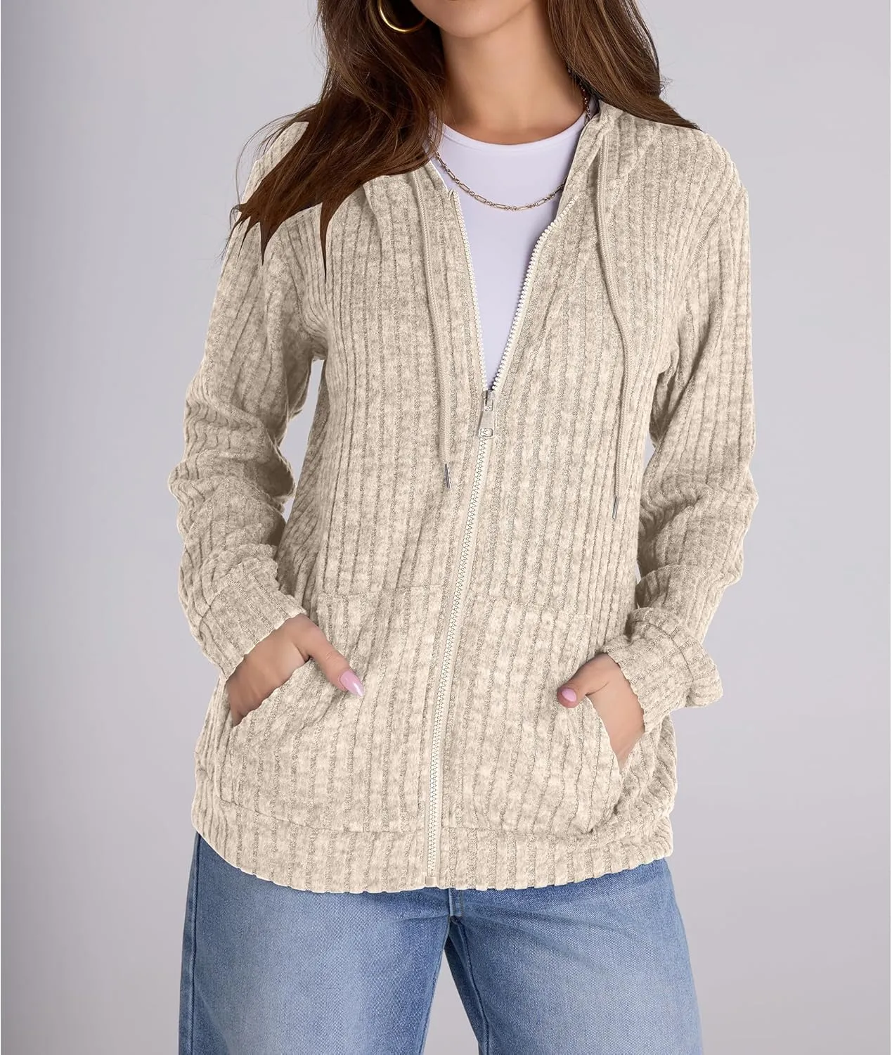 Zip Up Hoodie Women Oversized Sweatshirt Long Sleeve 2025 Fall Outfit Lightweight Jackets Workout Clothes