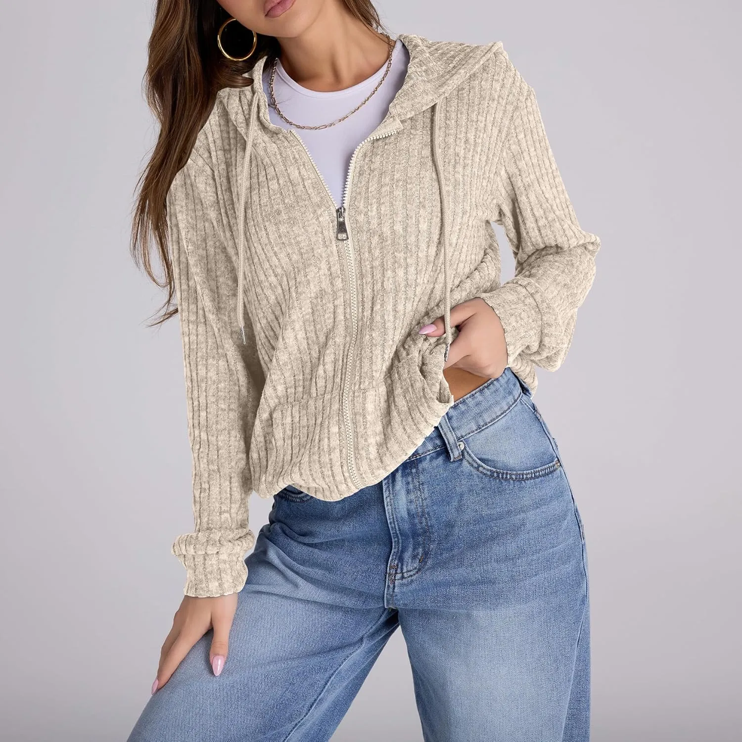 Zip Up Hoodie Women Oversized Sweatshirt Long Sleeve 2025 Fall Outfit Lightweight Jackets Workout Clothes
