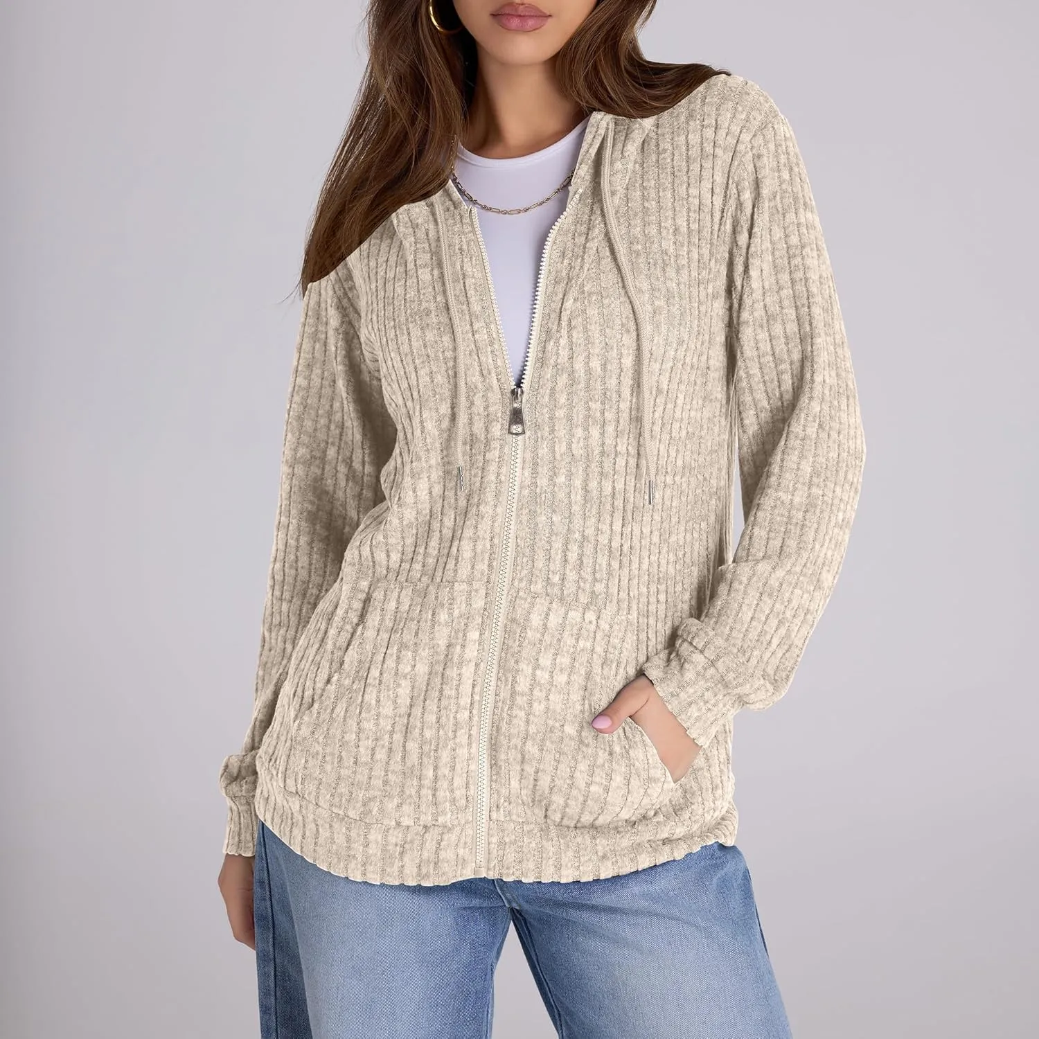 Zip Up Hoodie Women Oversized Sweatshirt Long Sleeve 2025 Fall Outfit Lightweight Jackets Workout Clothes
