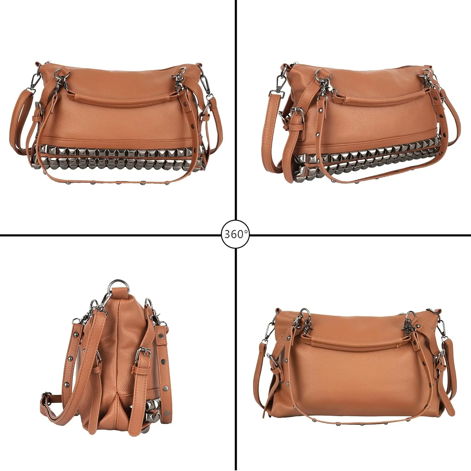 ZLM BAG US Punk Rivet Hobo Handbag for Women Large Crossbody Purse Leather Top Handle Bag