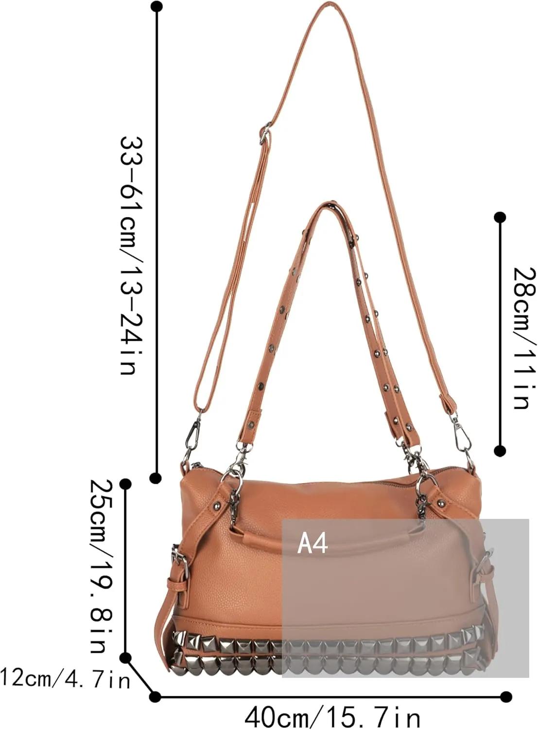 ZLM BAG US Punk Rivet Hobo Handbag for Women Large Crossbody Purse Leather Top Handle Bag