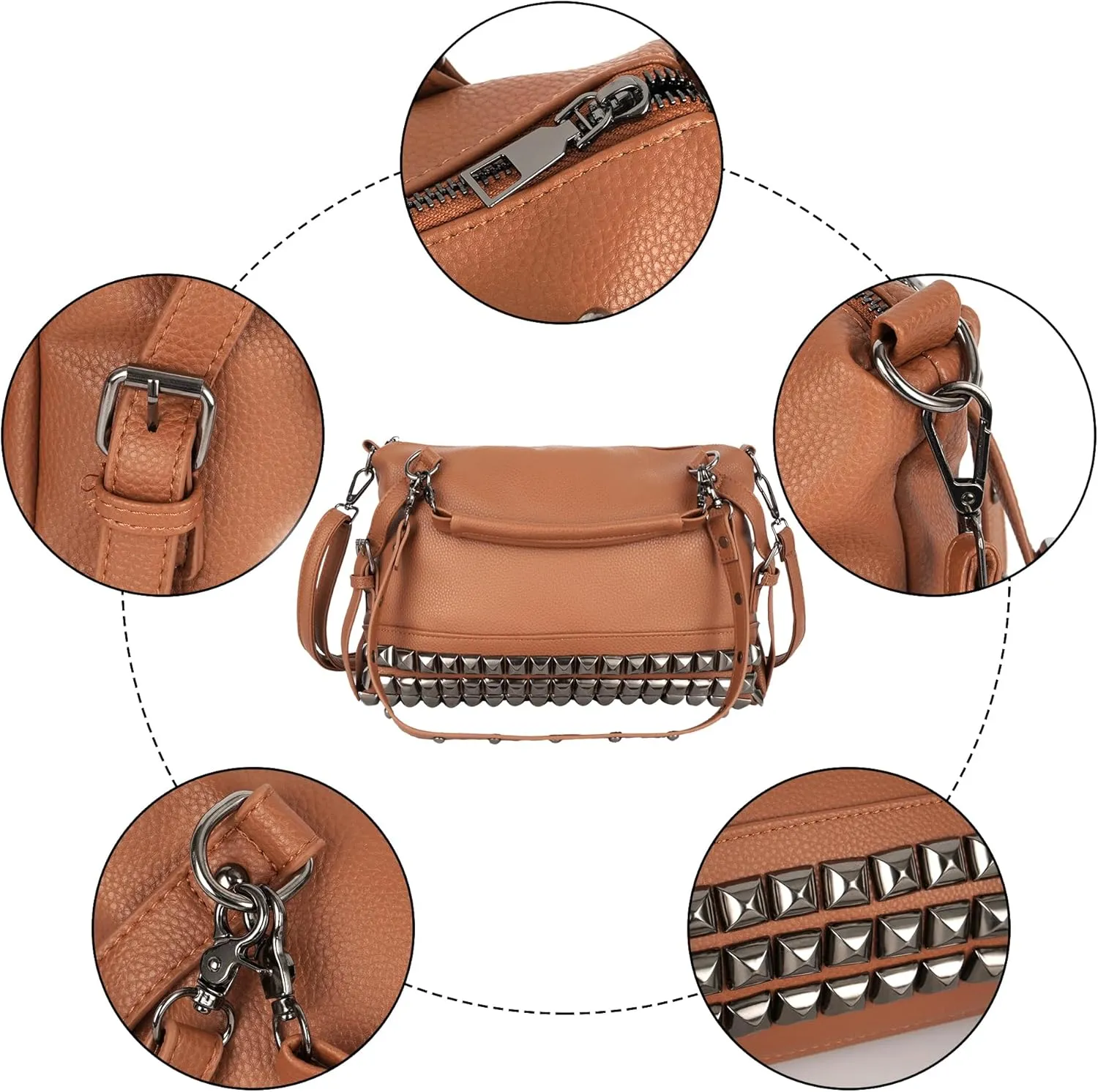 ZLM BAG US Punk Rivet Hobo Handbag for Women Large Crossbody Purse Leather Top Handle Bag