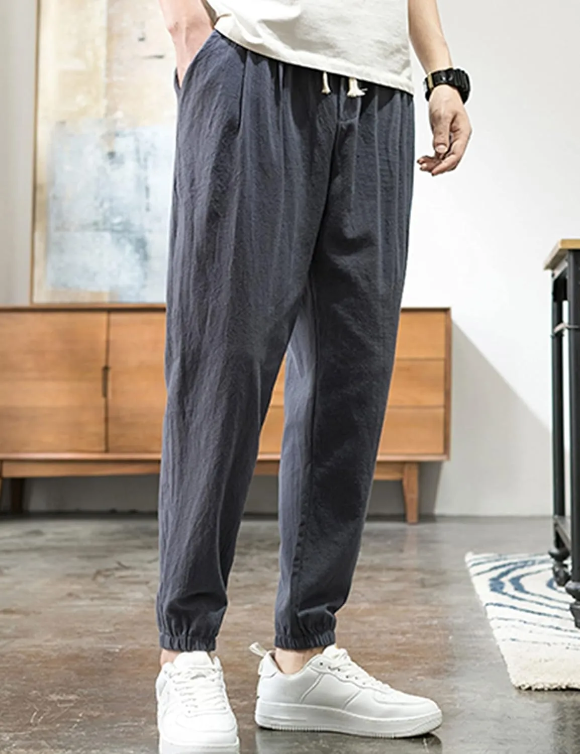 Zontroldy Men's Pants Cotton Linen Yoga Golf Beach Jogger Sweat Lounge Harem Pants Trousers