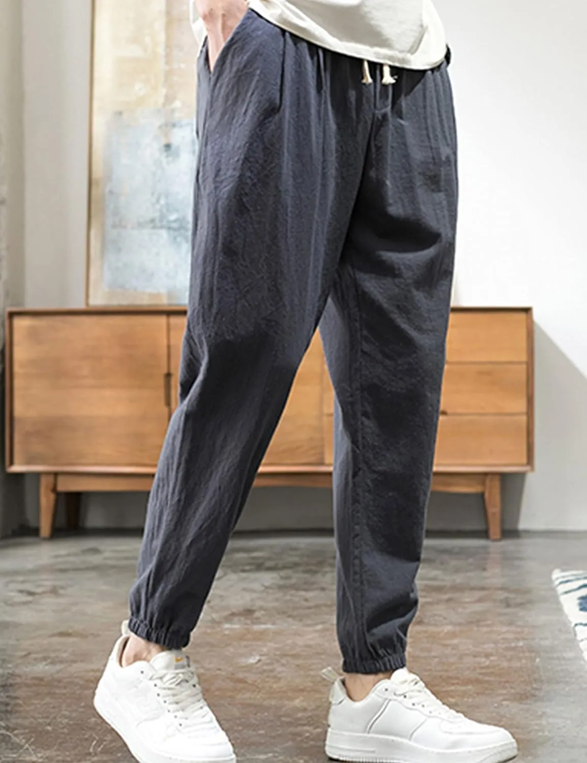 Zontroldy Men's Pants Cotton Linen Yoga Golf Beach Jogger Sweat Lounge Harem Pants Trousers